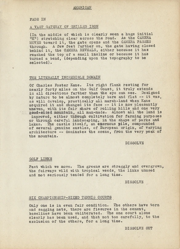 "American," the working title for Citizen Kane, Orson Welles' personal typed manuscript, sold for $32,000