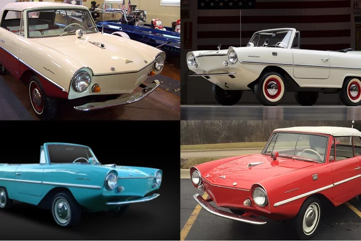 Four Amphicars (from top left clockwise - Mecum, Barrett-Jackson, Fort Lauderdale, Russo & Steele) go to auction in the first two weeks of 2015 with much discussion about what they will each fetch as one of the highly-prized German amphibious cars recently sold for $123,400. Gizmag has analyzed all 54 Amphicar sales of the last decade and made some sense of the market.