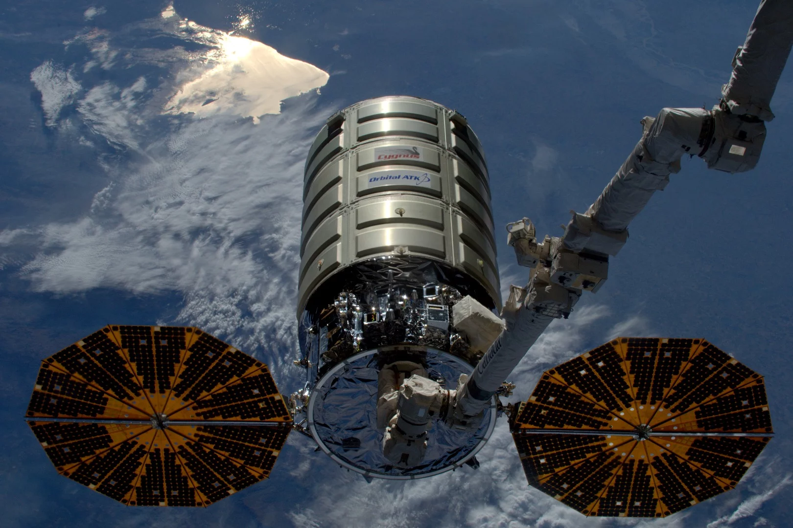 A Cygnus cargo ship visiting the ISS