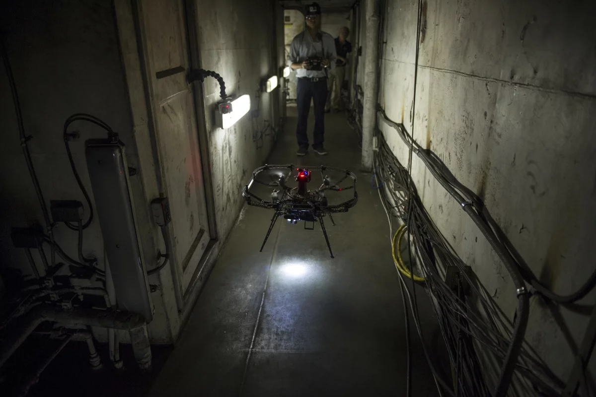 The micro-flyer scouts the hallways of the USS Shadwell (Photo: CMU)