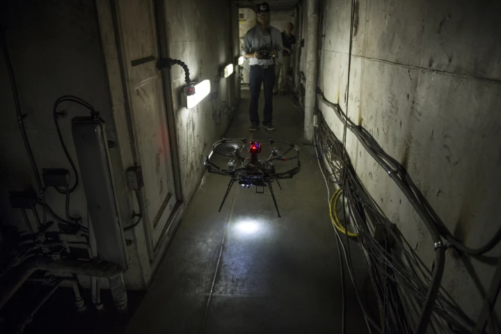 The micro-flyer scouts the hallways of the USS Shadwell (Photo: CMU)