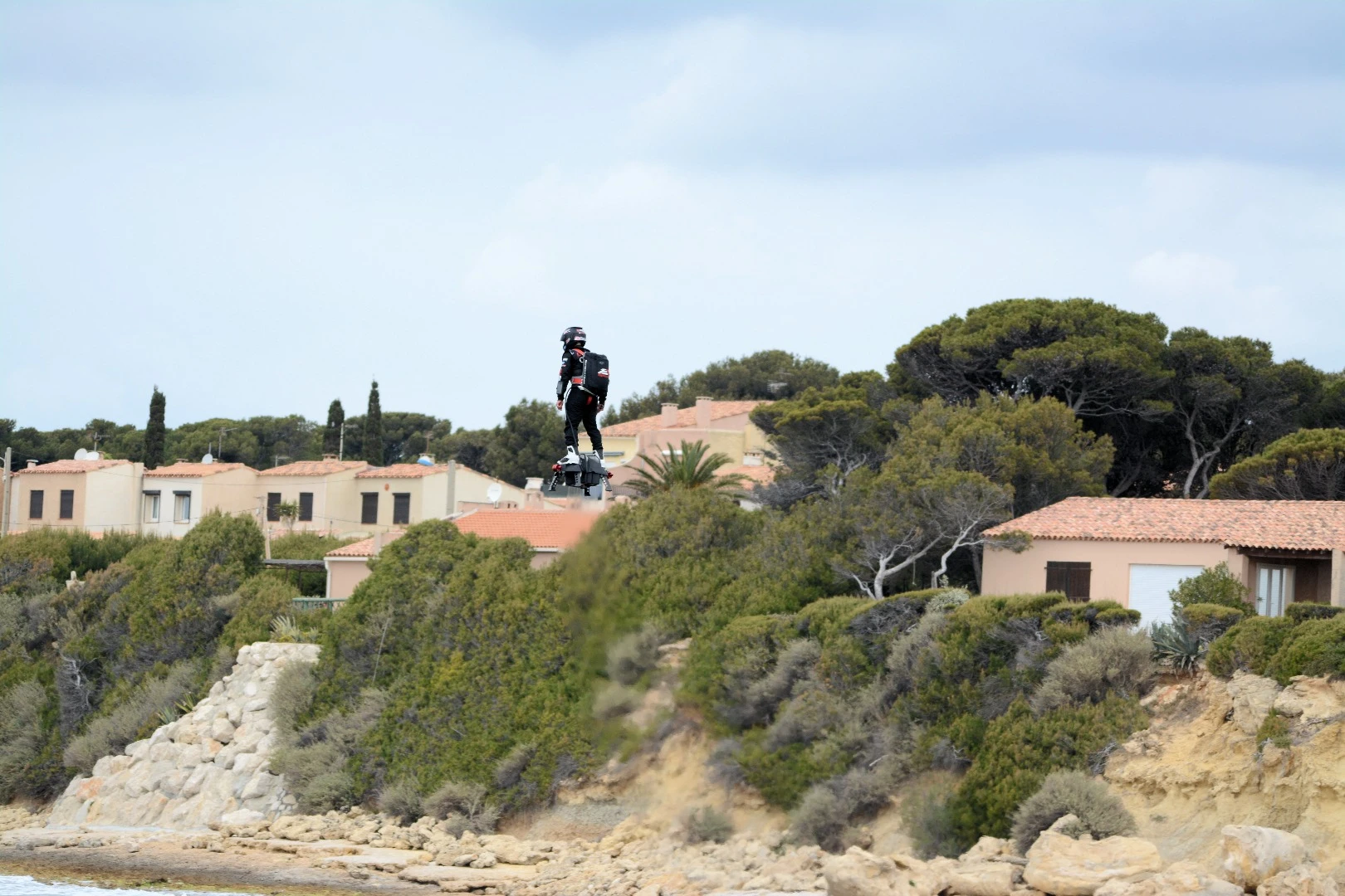 Franky Zapata sped along at around 70 km/h, about 30 meters above the choppy Mediterranean waters below.