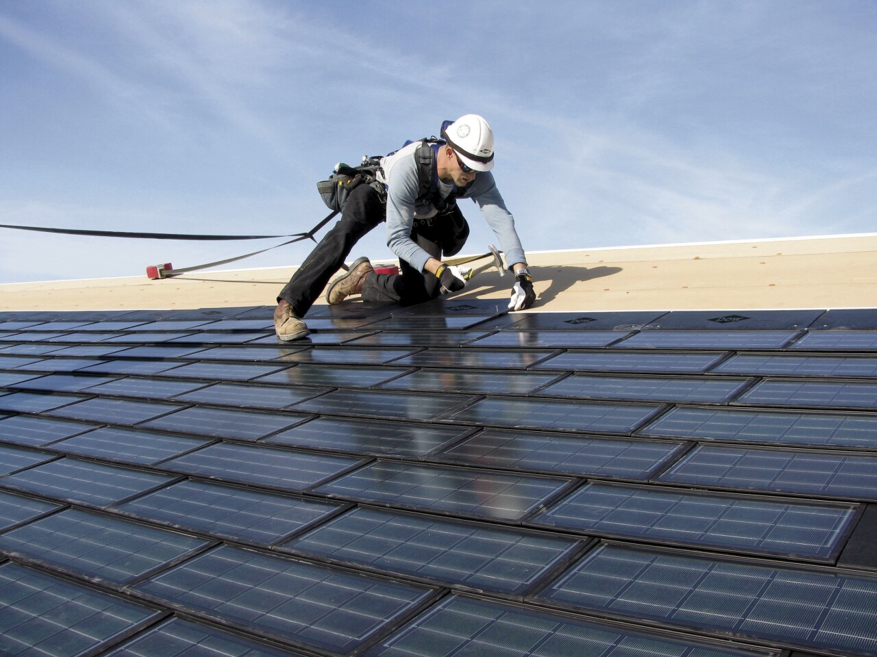 DOW POWERHOUSE Solar Shingles are installed like regular asphalt shingles, by authorized roofers
