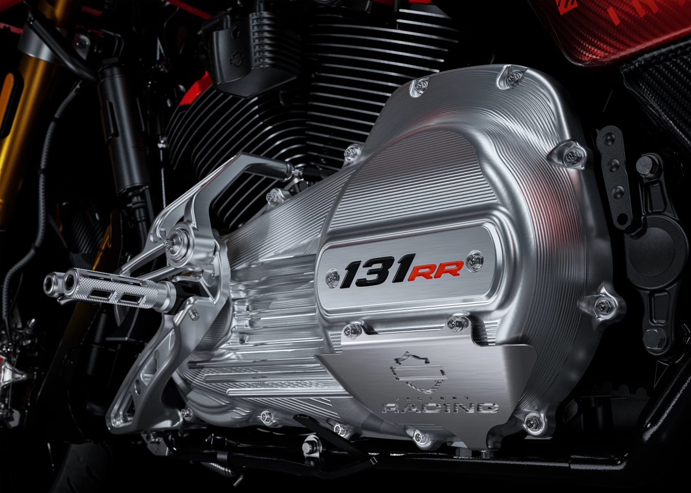 A Screamin' Eagle 131 V-twin powers the 2025 Harley-Davidson CVO Road Glide RR – the same engine that powers Harley-Davidson Factory Racing Team competition Road Glide motorcycles