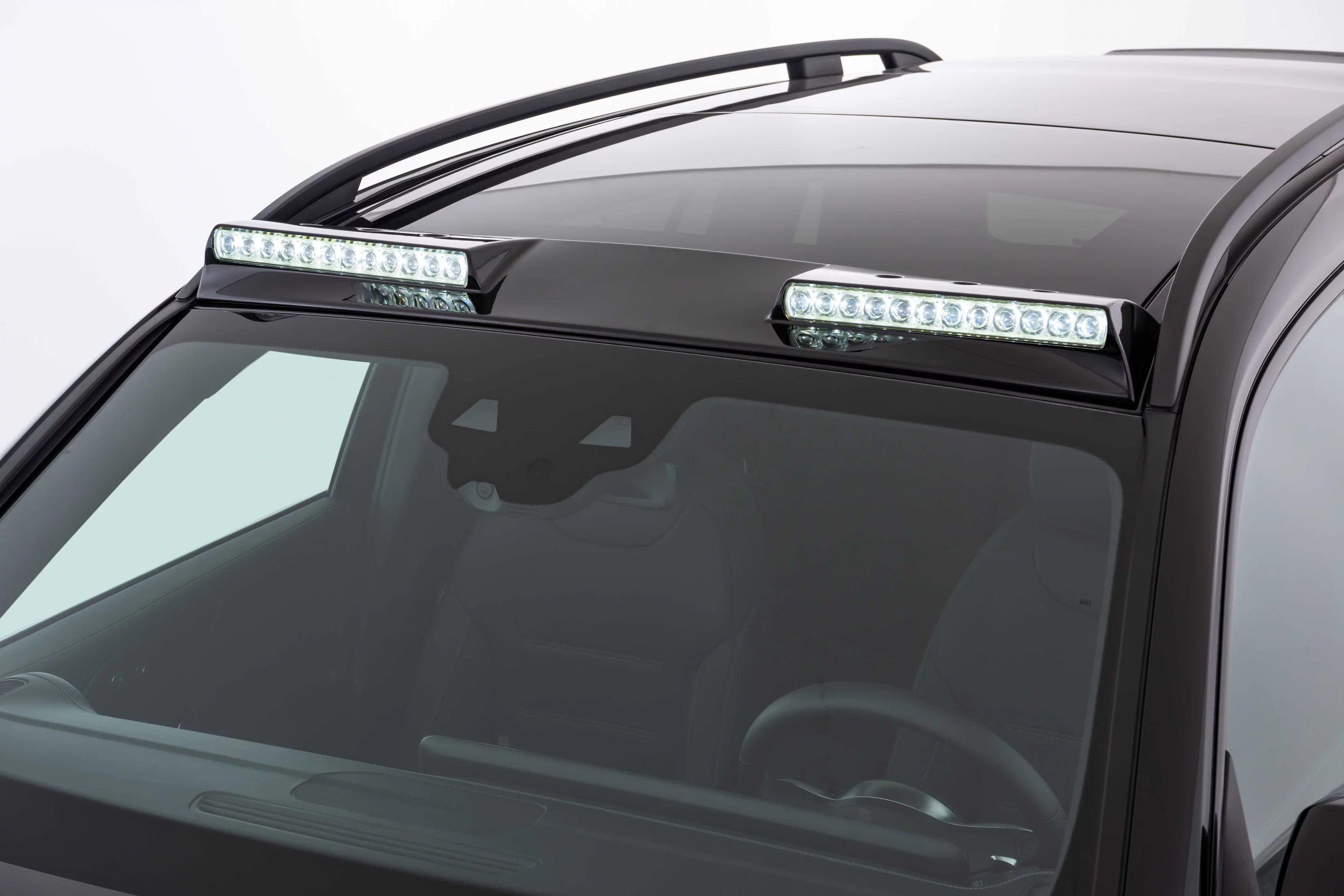 These Brabus-installed LED roof lights on the GLB are activated whenever the headlight brights are on