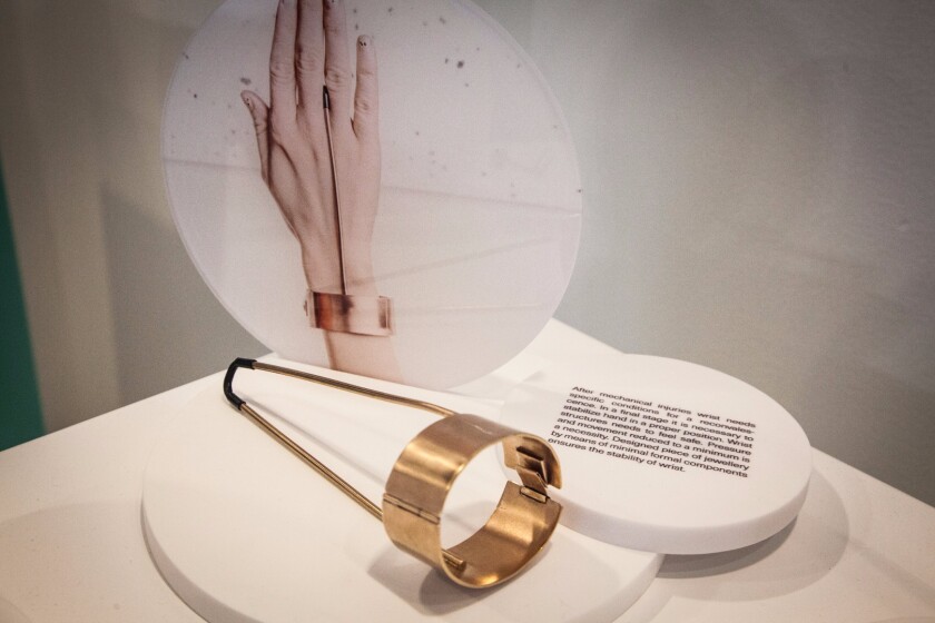 Global Grad Show: The winning concept, by Ewa Dulcet and Martyna Świerczyńska, from the School of Form in Poland, is a set of jewelry that also delivers physiotherapy for sufferers of carpal tunnel syndrome