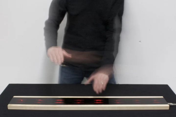 Each of the eight Infrared proximity sensors across the surface of the Airpiano can register and play three notes depending on the user's vertical hand position