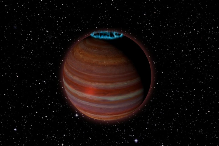 An artist's rendition of SIMP J01365663+0933473, a massive rogue planet with a surprisingly strong magnetic field