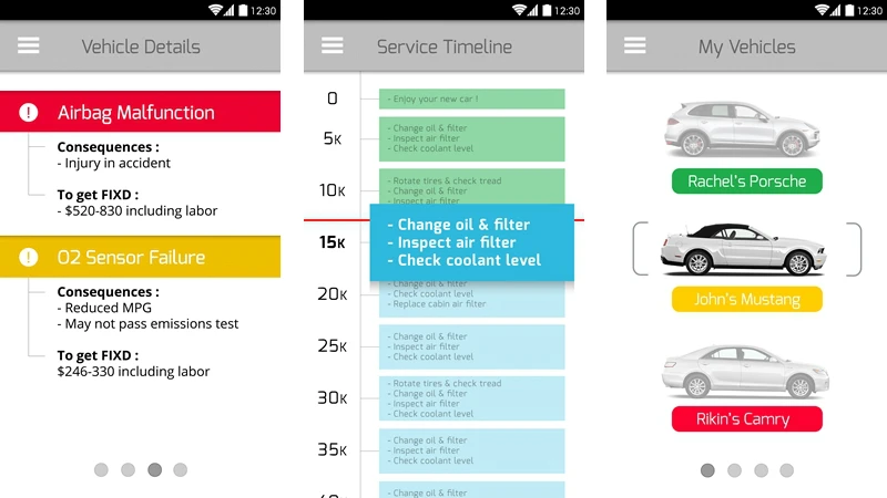 The Fixd app provides information about issues, reminders for maintenance and multi-car support