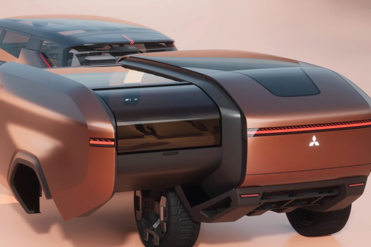 The glassy slide-out capsule is just one expansion mechanism on Mitsubishi's Elevance Concept camping trailer