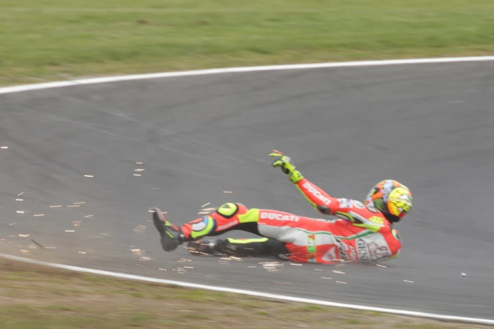 Valentino Rossi walked away unhurt from a crash in practice at the Australian round of the 2012 MotoGP (Photo: Olivier Bochsler)