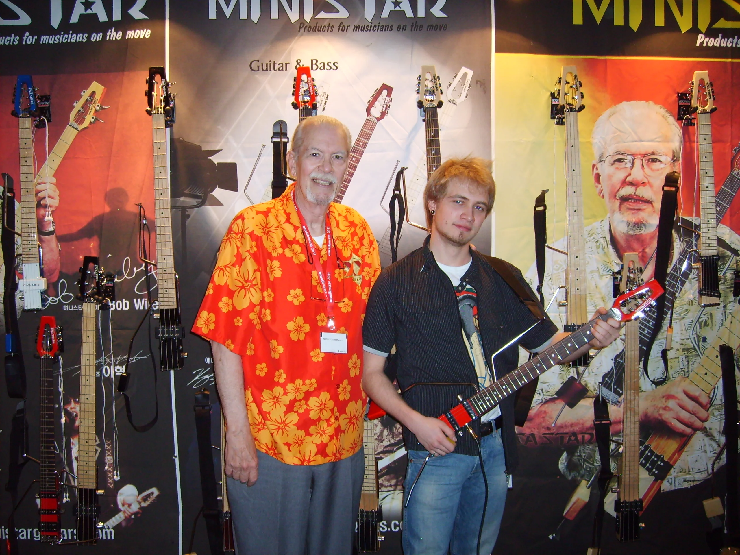 Ministar innovator Bob Wiley with Luke Ashmack, a talented young player enlisted to help show off the Ministar range