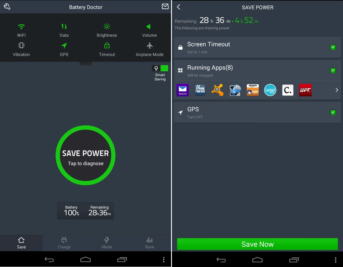 Battery Doctor is a free app that scans your system and give you a one-button solution to save battery power.