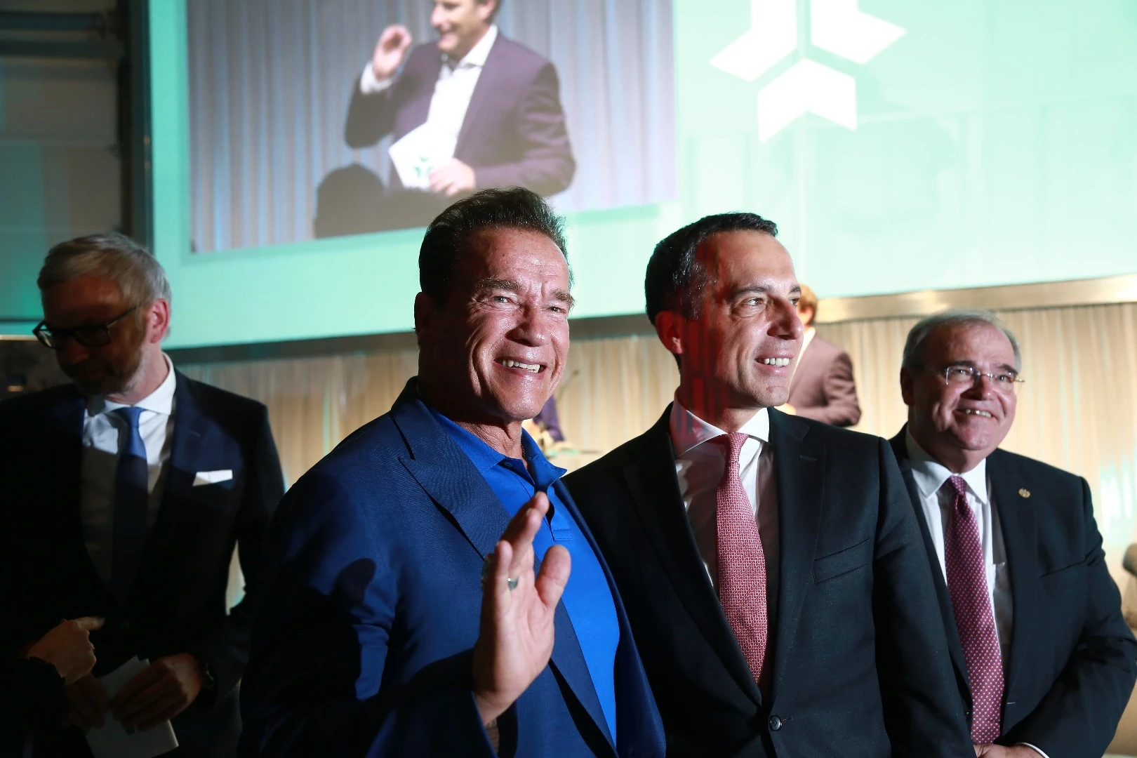 Arnold Schwarzenegger on hand at the opening of Kreisel Electric's new headquarters
