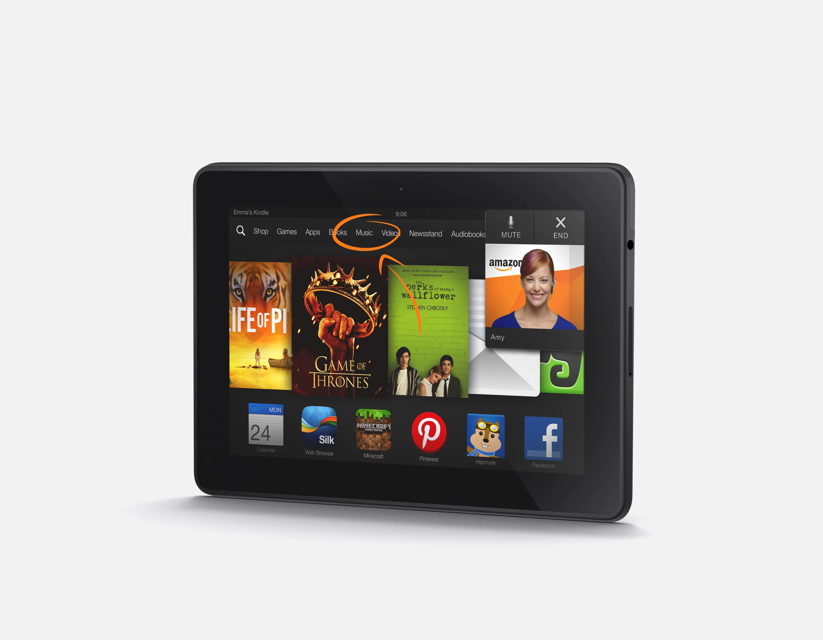 The Kindle Fire HDX has a 7-inch 1920 x 1200 resolution display at 323 ppi, which Amazon says also benefits from 100 percent sRGB color accuracy