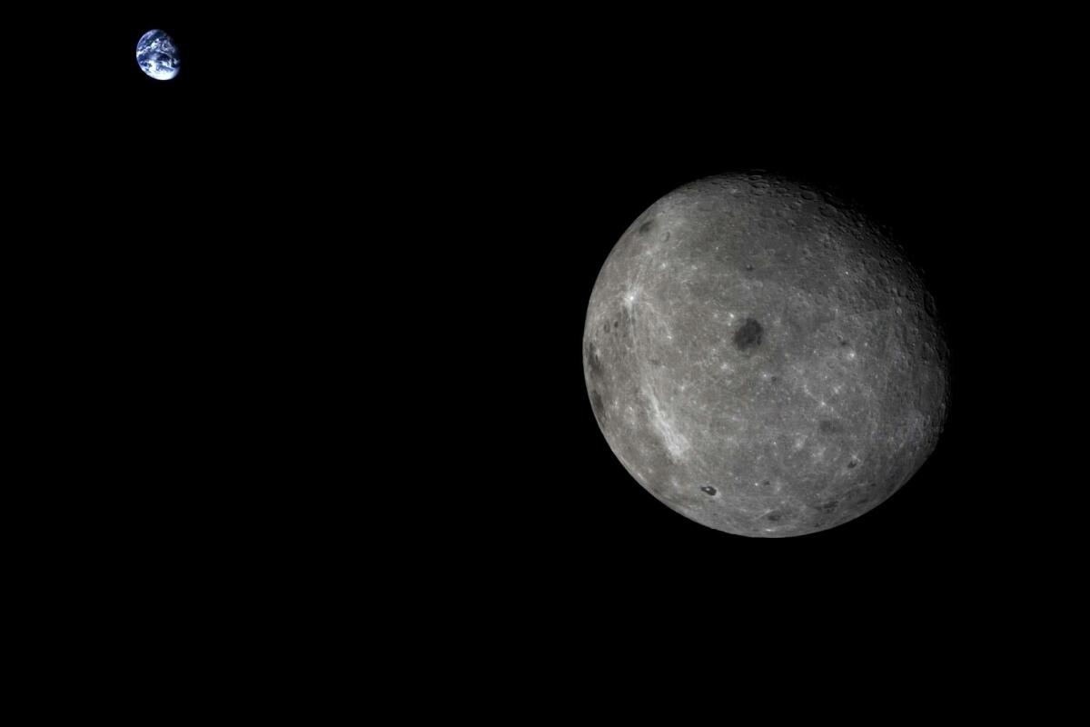The Moon and Earth as seen from the Chang'e 5-T1 lunar flyby mission that launched the Long March rocket that is set to collide with the Moon