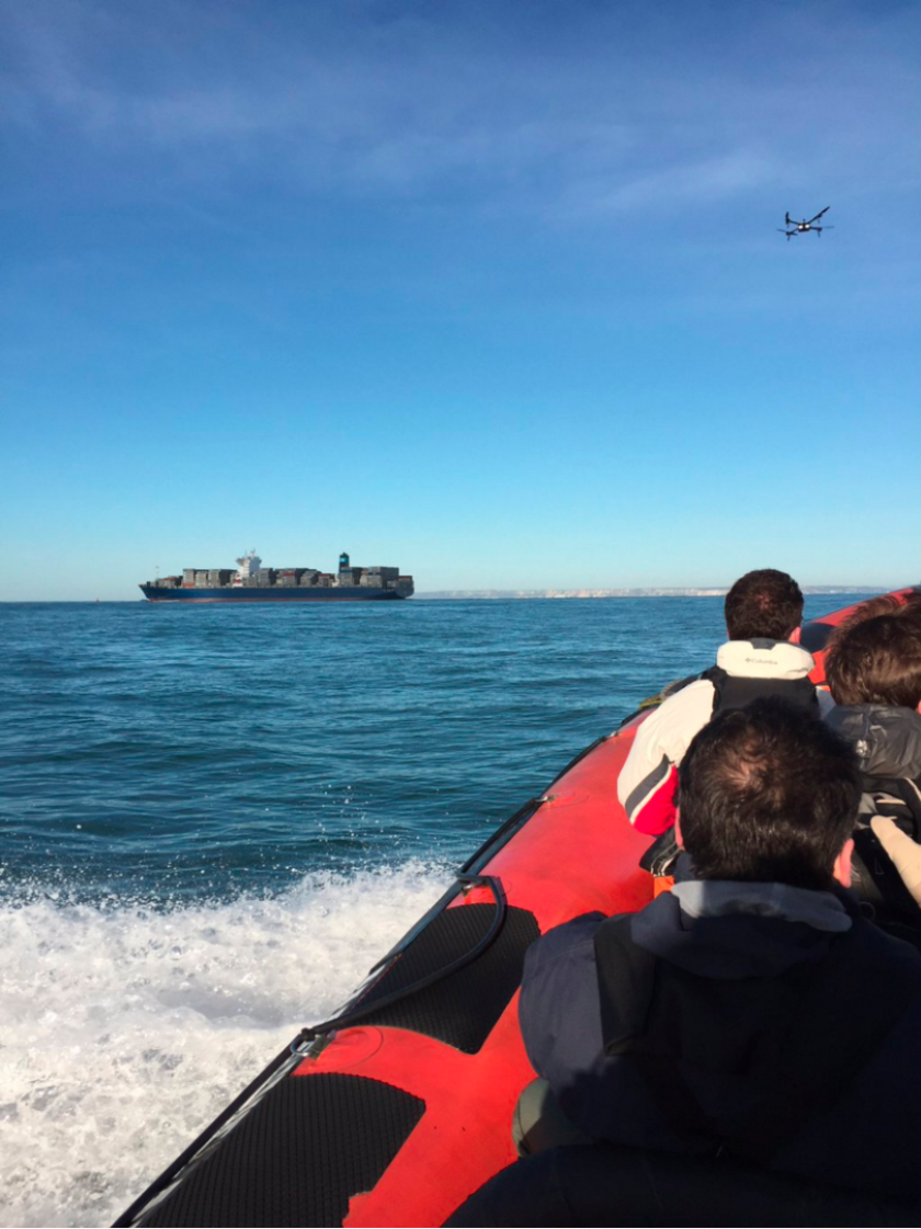 Trailing by boat to stay within 500 m (1,640 ft) of the drone, Ocuair's Operations Director Richard Gill manually piloted the aircraft across its 35 km (21.7 m) journey