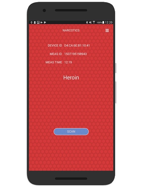 NarcoScan results are displayed on a linked smartphone