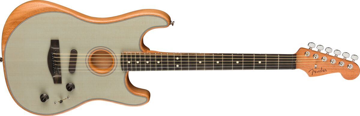 The Acoustasonic Strat comes in five color options, including Transparent Sonic Blue shown here