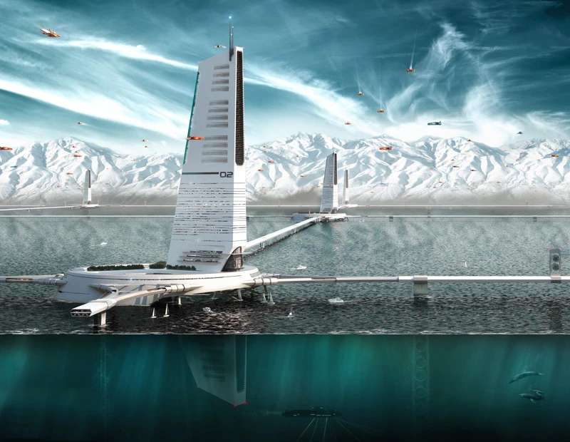 Honorable mention: Moses by Milos Vlastic, Vuk Djordjevic, Milos Jovanovic, Darki Markovic; a distributed network of floating skyscrapers