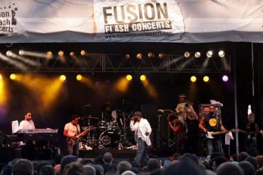 The Roots perform at the kick off of Fusion Flash Concerts on July 14, 2005 in New York