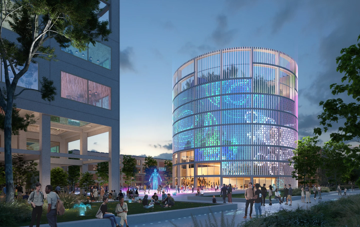 The Innovation Park Artificial Intelligence will include an eye-catching circular tower that will be topped by a rooftop garden