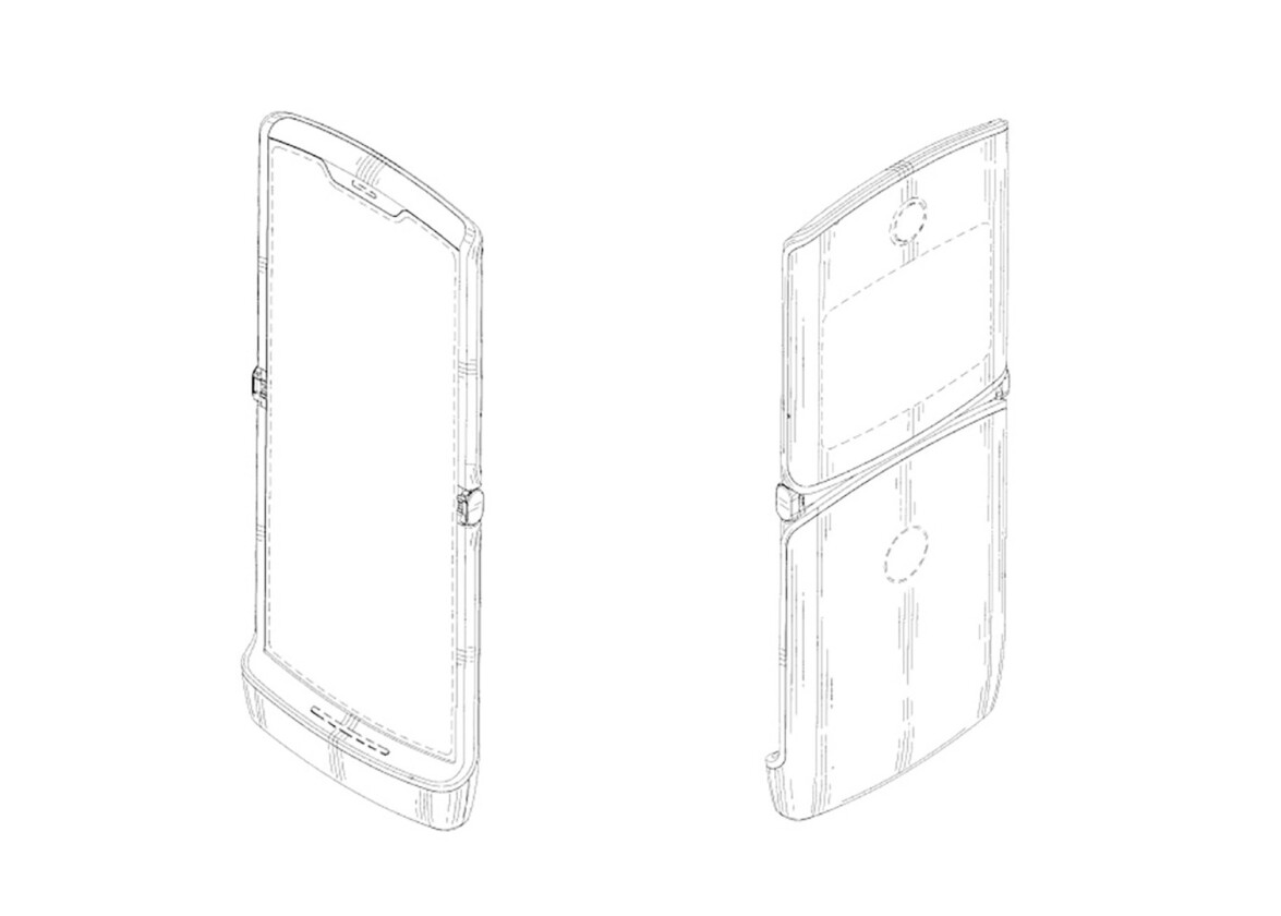 These Motorola patent images show a Razr-like device with a folding screen