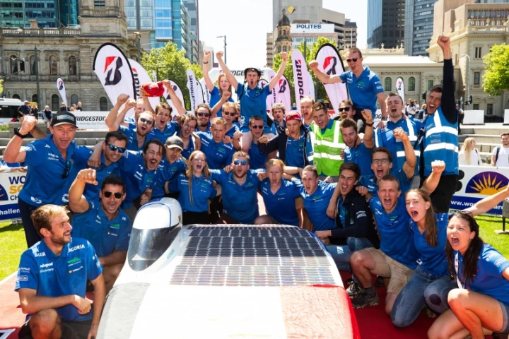 The Agoria Solar Team celebrates victory at the 2019 World Solar Challenge