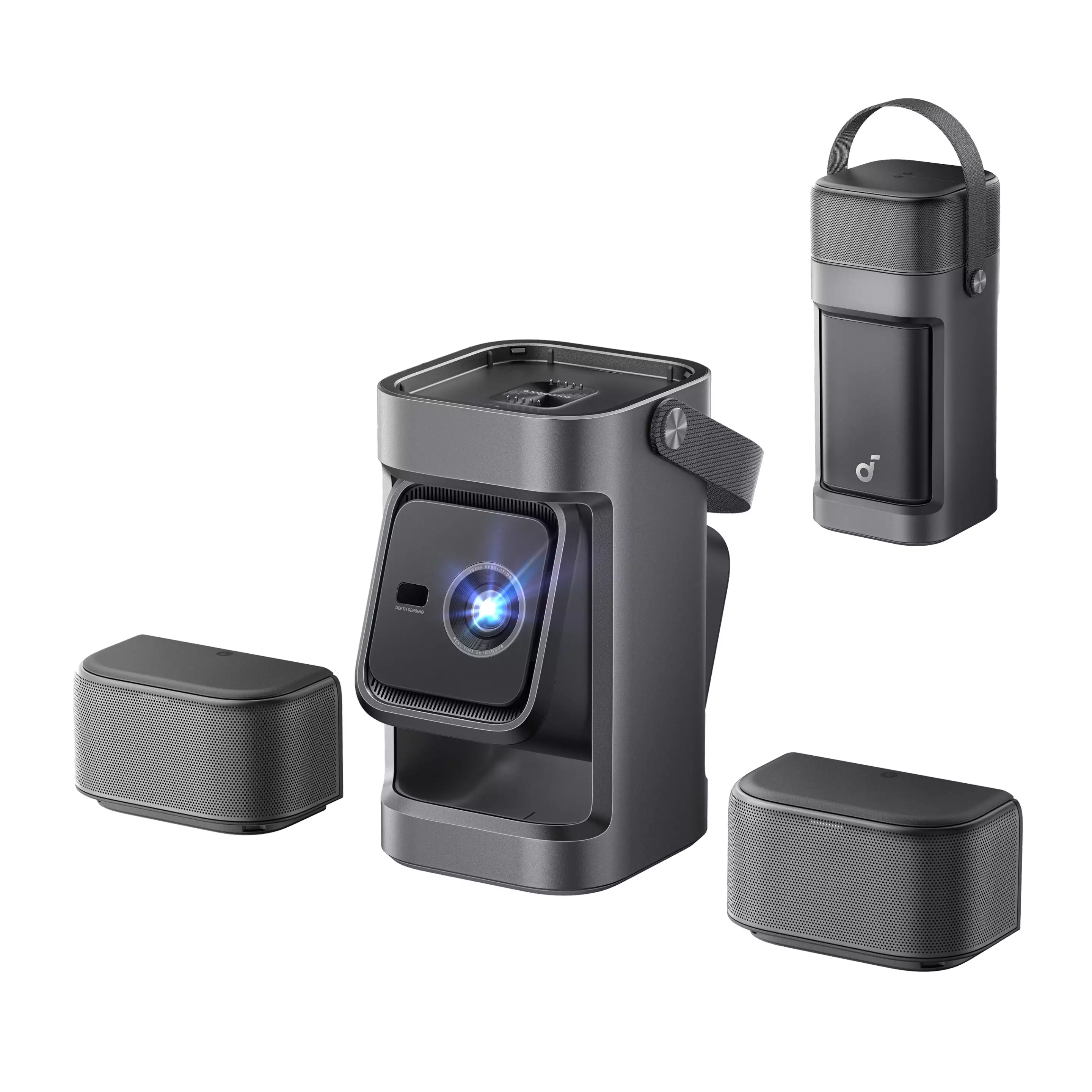 Though the detachable speakers are battery powered, the main unit is not - though it can be hooked up to an optional portable power station