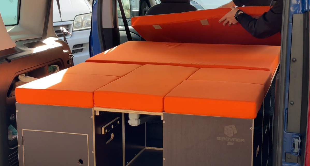 Girovaga Box bed set up inside van