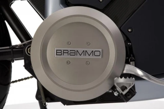 Brammo's Enertia e-bike features a compact engine behind the front sprocket.