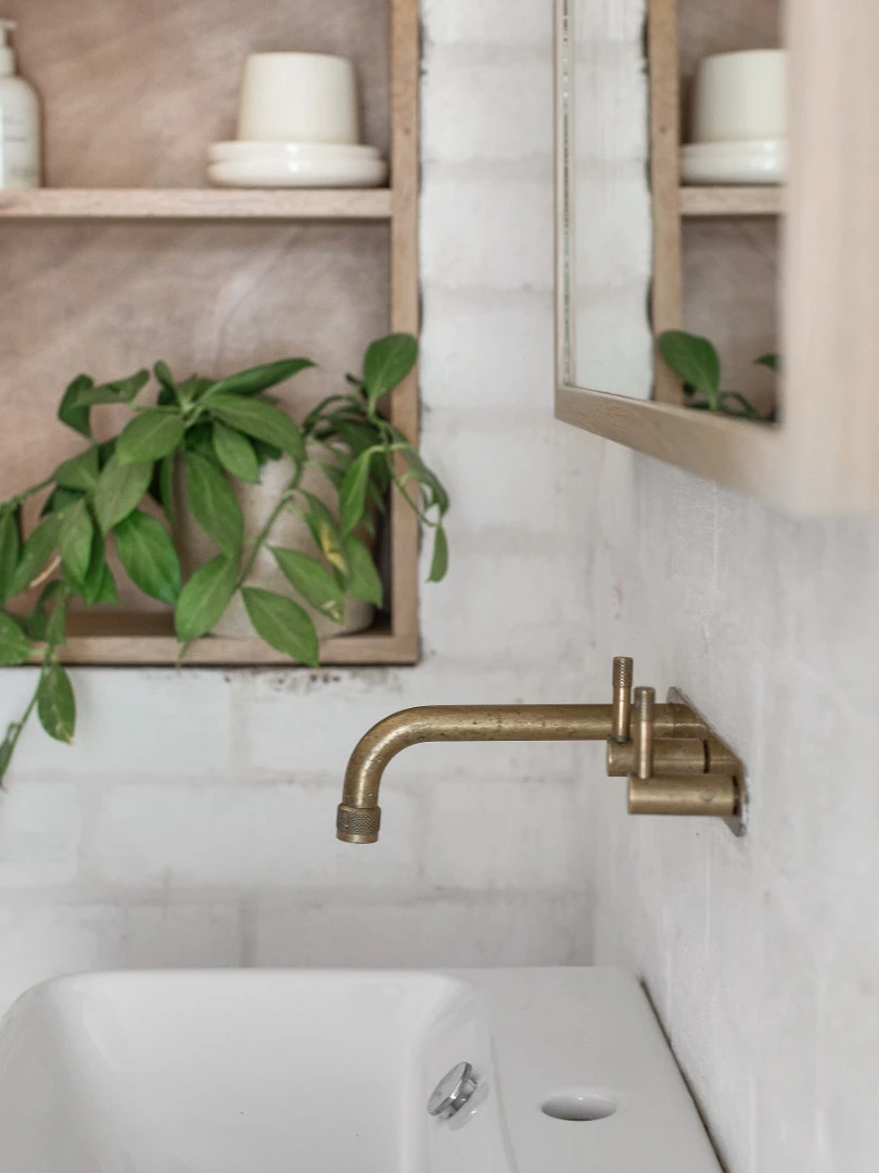Reclaimed materials were used in the bathroom