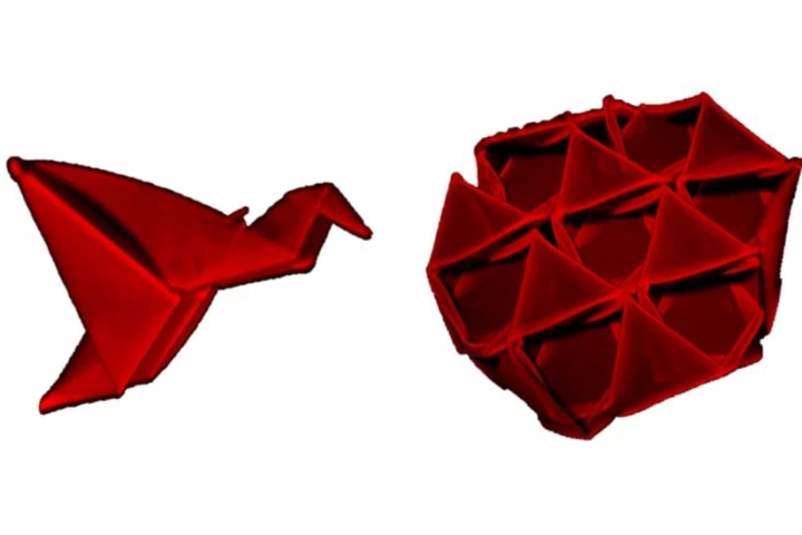 These self-folded origami structures created using a technique developed at UMass Amhurst measure slightly less than one millimeter across