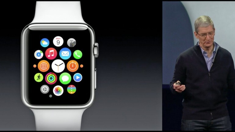 Tim Cook breaking down details on the Apple Watch at a March event