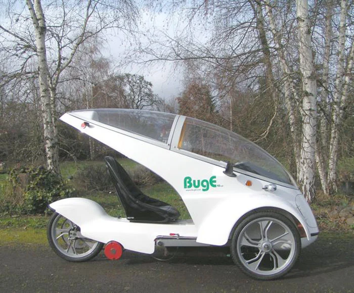 The BugE is a faired electric three-wheeler that buyers purchase as a kit, then put together themselves