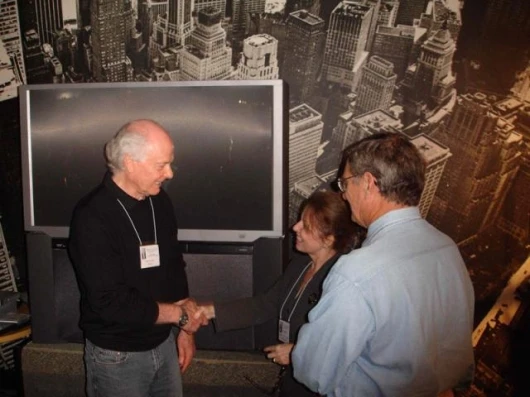 Organiser Kathleen Clough greeting Nelson Tyler