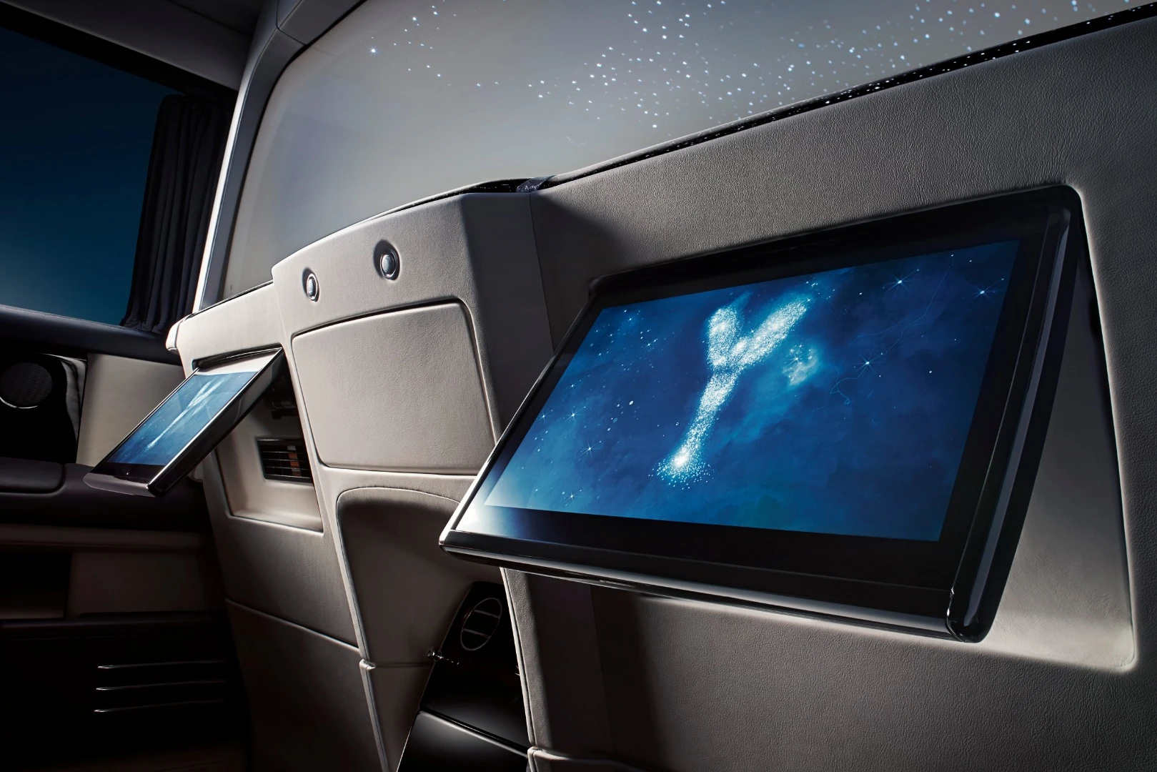 The package includes a custom entertainment system incorporating two high definition 12-inch monitors linked to connected software