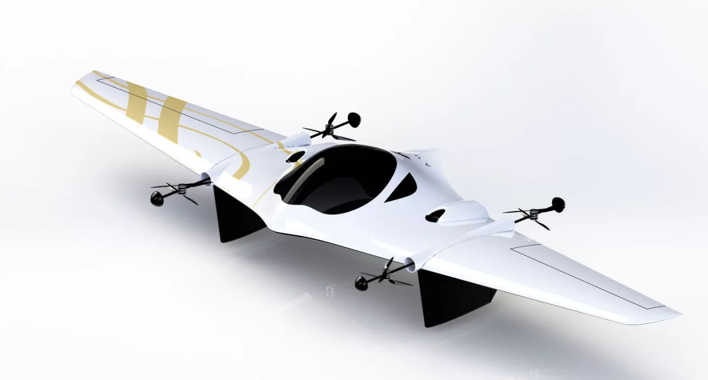 Eight largeish props handle vertical takeoff and landing thrust