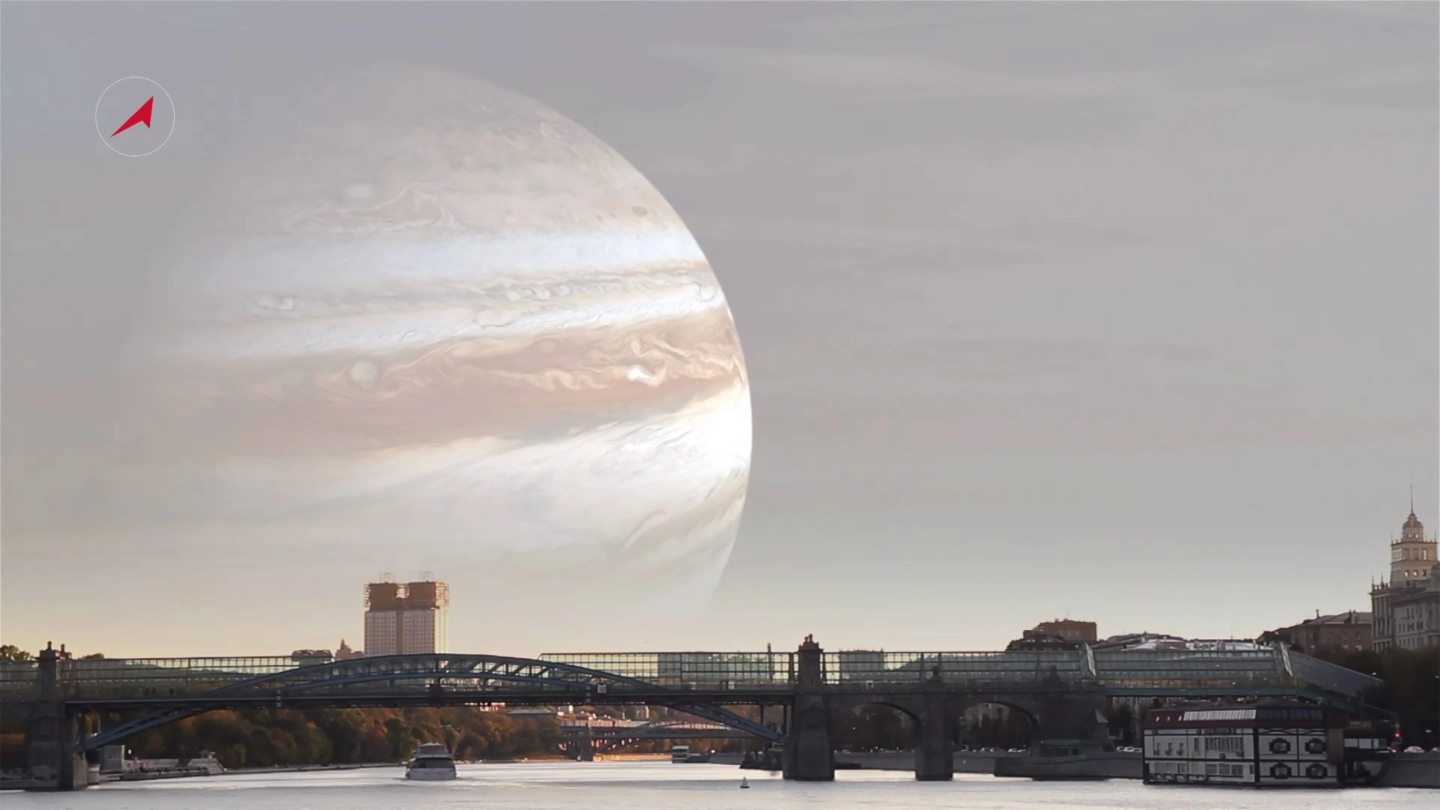 Roscosmos image showing the gas giant Jupiter in place of the Moon (Image: TV Roskosmos)