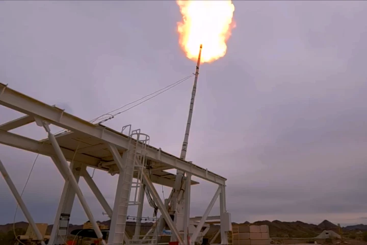 The first vertical test shot of Green Launch's hydrogen-powered impulse launch cannon, in Arizona last December