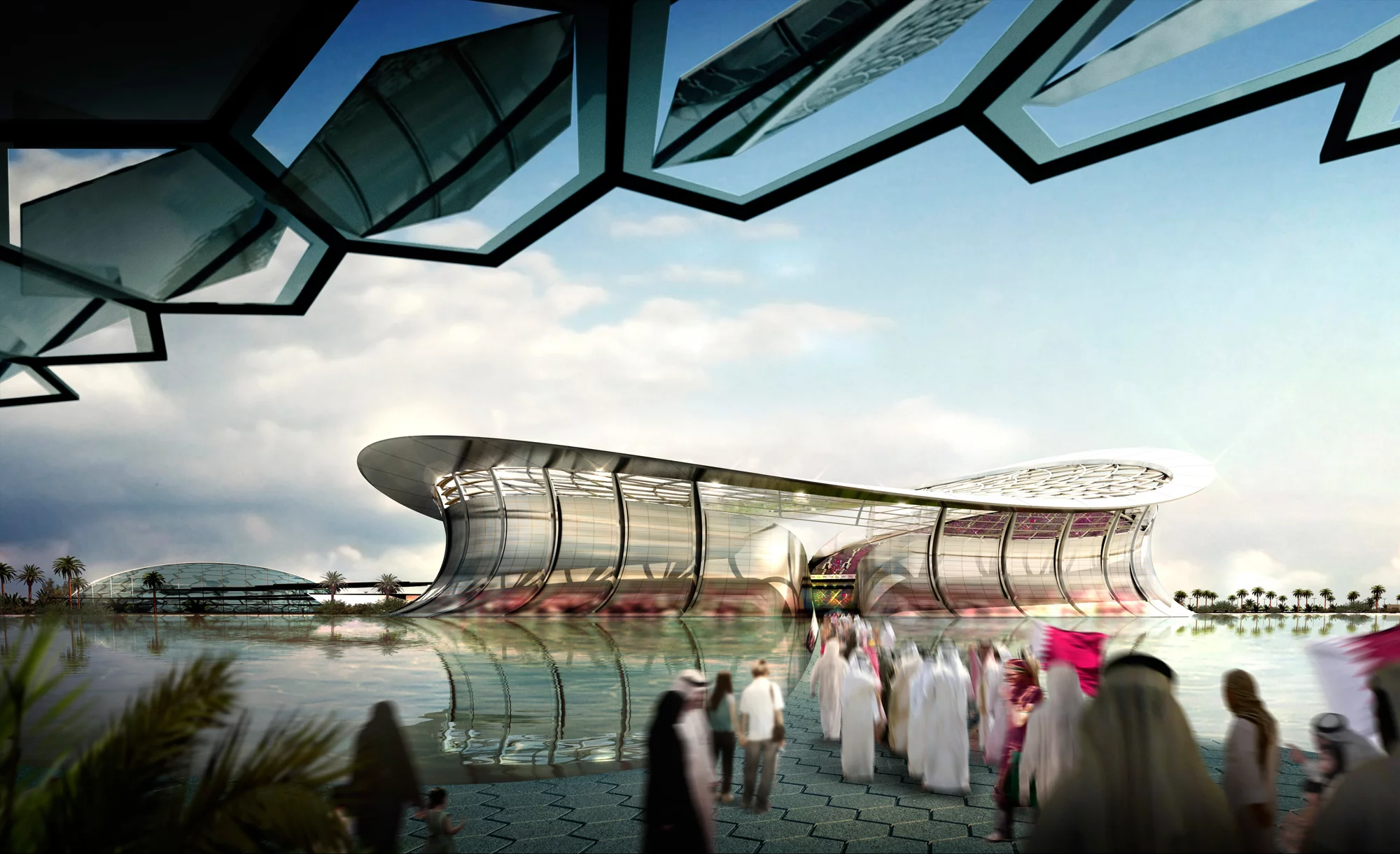 The saddle-form roof of the The Lusail Iconic Stadium