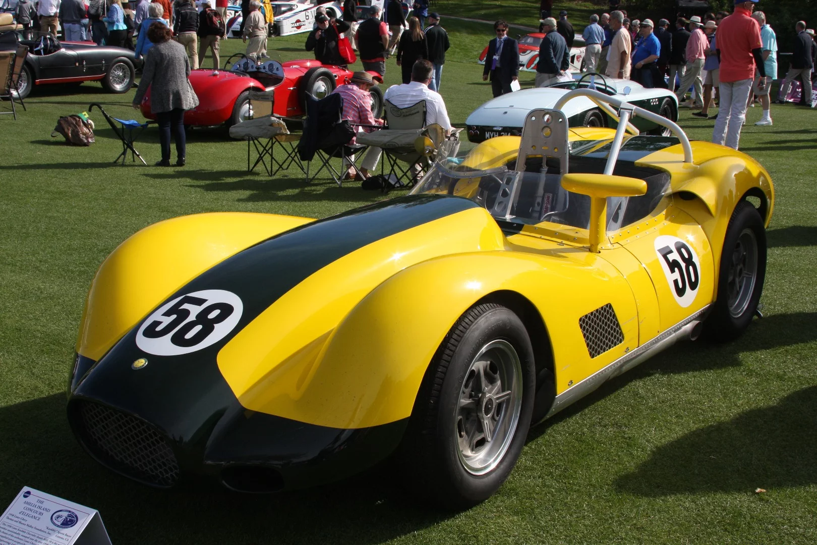 An authentic 1958 Lister Knobbly Chevrolet (BHL 118) shown by Thomas and Sharon Malloy at Amelia Island. An almost identical car (BHL 115) was sold by Bonhams for $1.43 million at Quail Lodge (Monterey) in 2013.