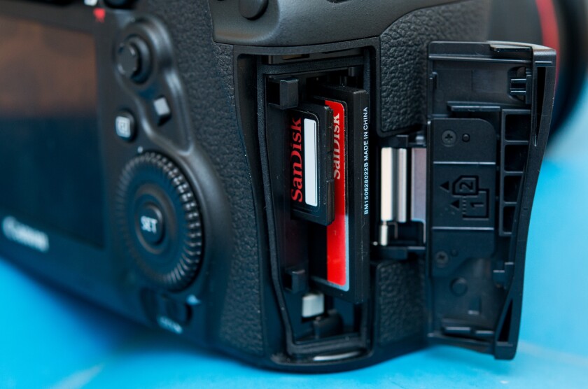 The Canon EOS 5D Mark IV shoots to one SD and one CompactFlash memory card