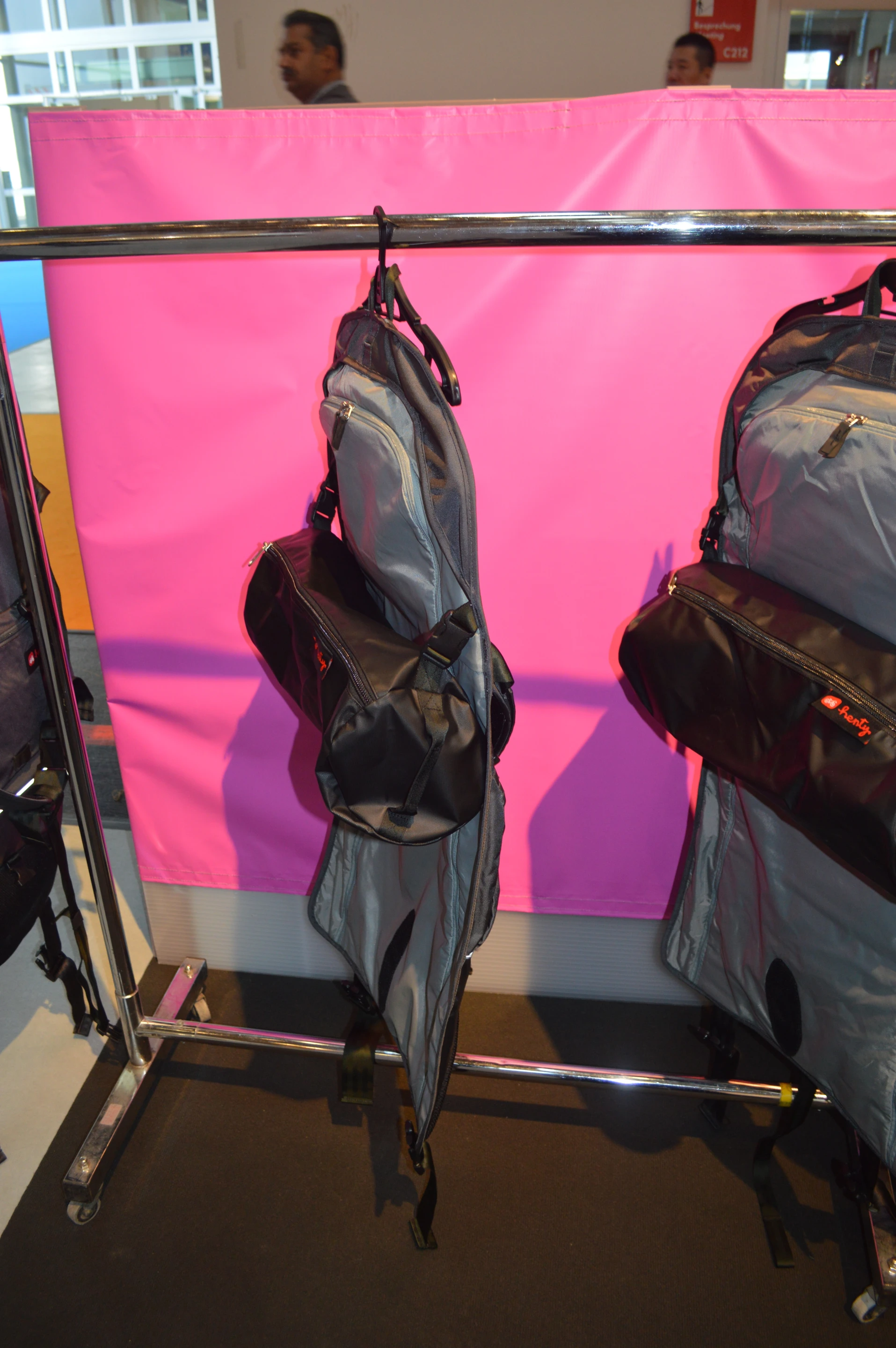 The Wingman hangs like any other suit bag but rolls into a cylinder
