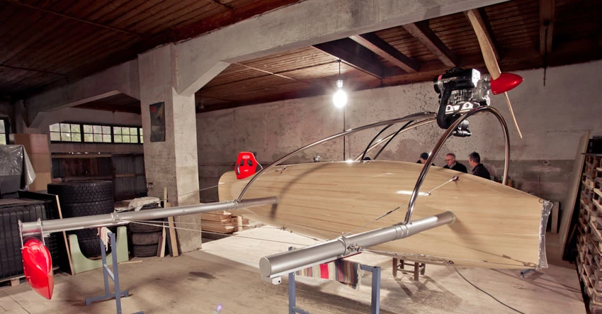 The prototype wFoil 18 Albatross in the workshop