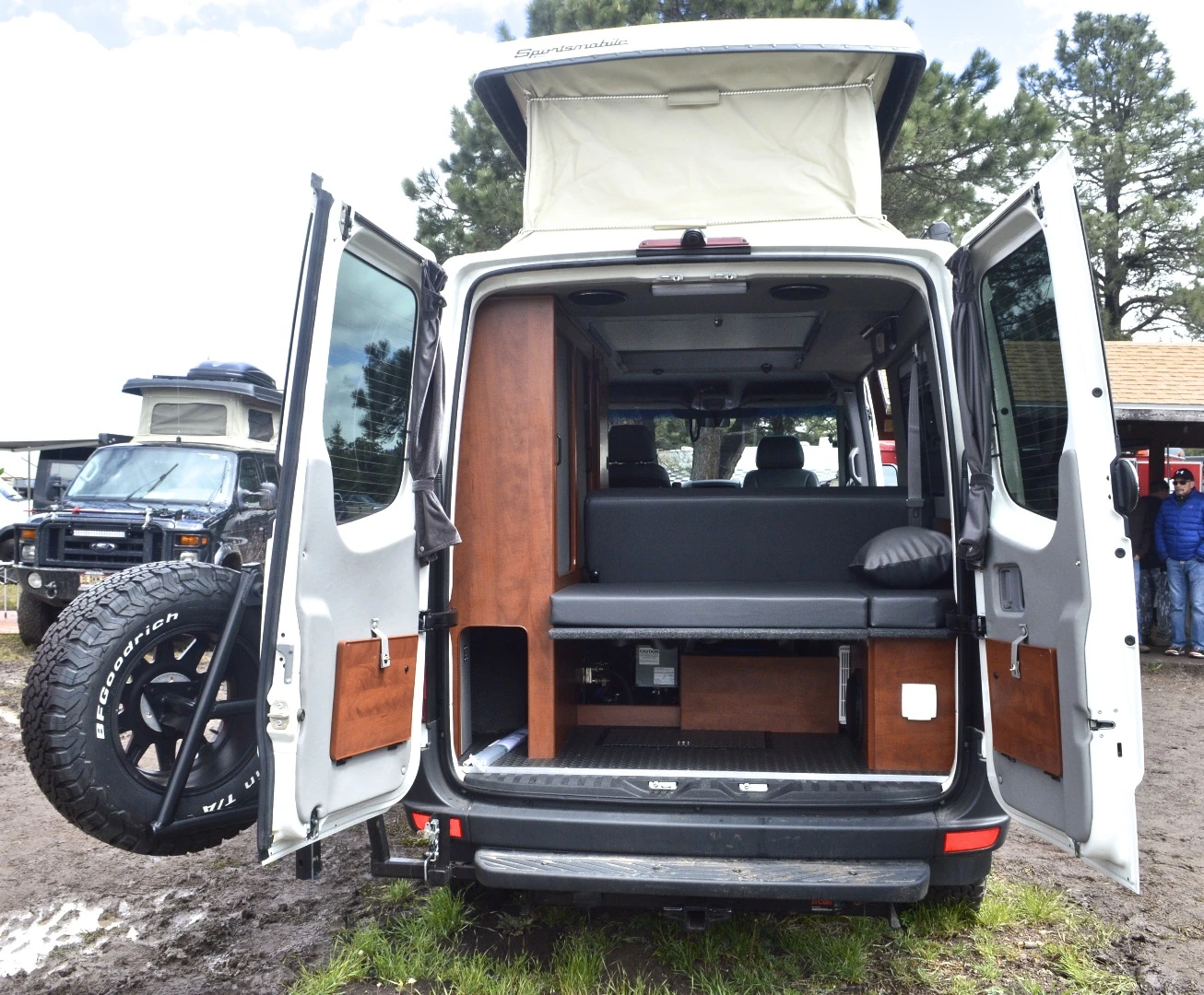 A look in the rear of the Sprinter 4x4 camper van