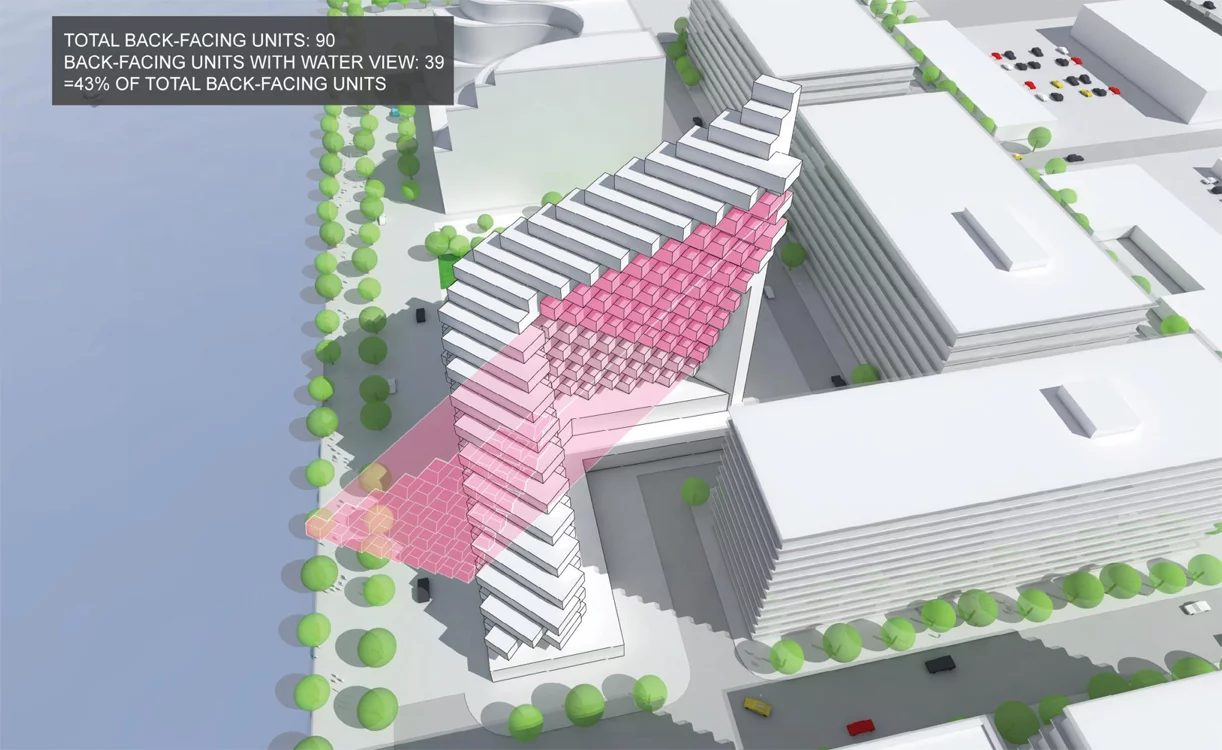 Render showing the design process and thinking behind the twisting high-rise