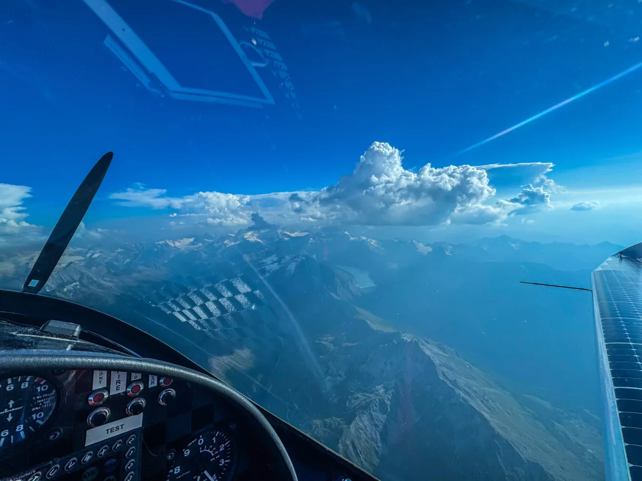 View of the Swiss Alps from the solar/electric aircraft