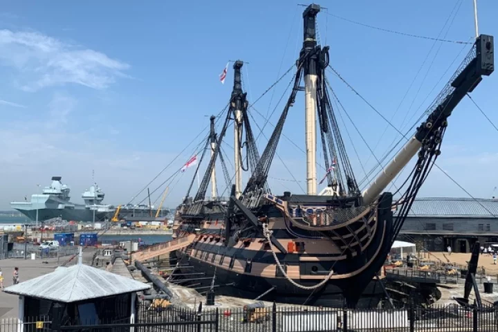 HMS Victory now rests on new supports installed as part of a major renovation project