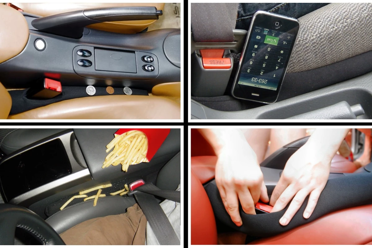 The Drop Stop is designed to keep objects from falling into the gap between the side of a car's seat cushion and the center console